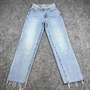 PacSun Dad Jean Jeans Womens 22 Light Wash High Rise Relaxed Straight Frayed